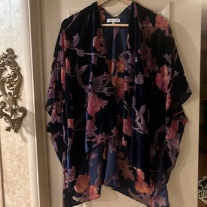 Shawl top with sheer flowers on velvet